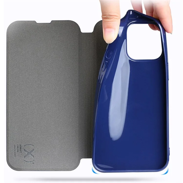 X-LEVEL Colorful-? Series Shockproof Stand Case for iPhone 15 Plus Magnetic Closure PU Leather Flip Cover - Dark Blue
