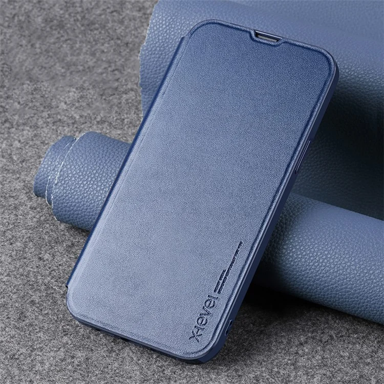 X-LEVEL Colorful-? Series Shockproof Stand Case for iPhone 15 Plus Magnetic Closure PU Leather Flip Cover - Dark Blue