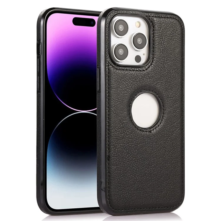 Custodia per iPhone 15 Pro Max in PU+TPU, antiurto, sottile, anti-caduta, con visualizzazione del logo del telefono - Nero