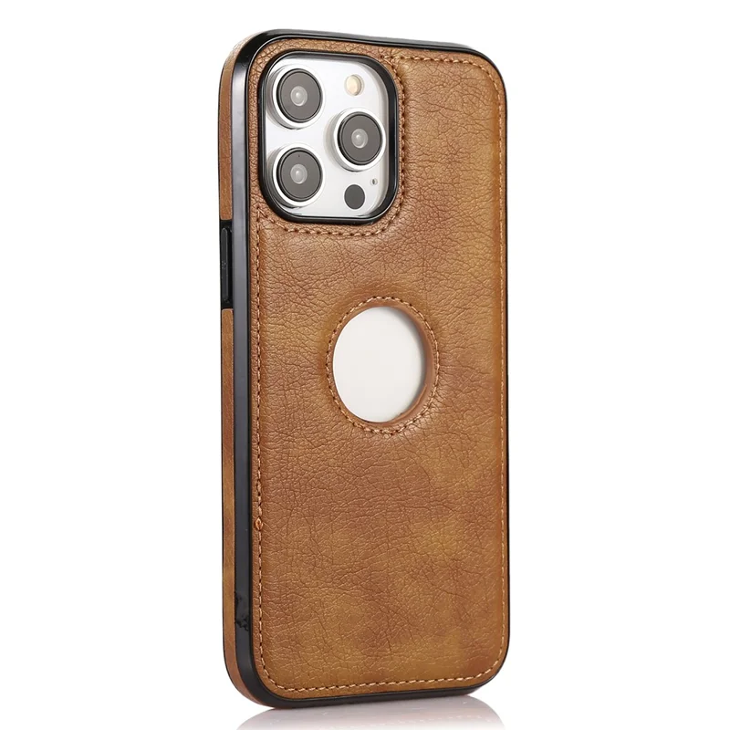 Slim Phone Shell for iPhone 15 Pro Shockproof PU+TPU Case Anti-Fall Logo View Phone Cover - Brown
