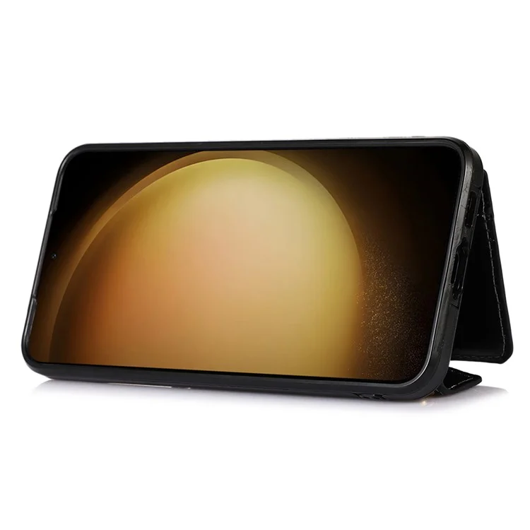 Per Samsung Galaxy S23 PU Leather+TPU Kickstand Phone Case Card Holder Slots Cover with Shoulder Strap - Nero