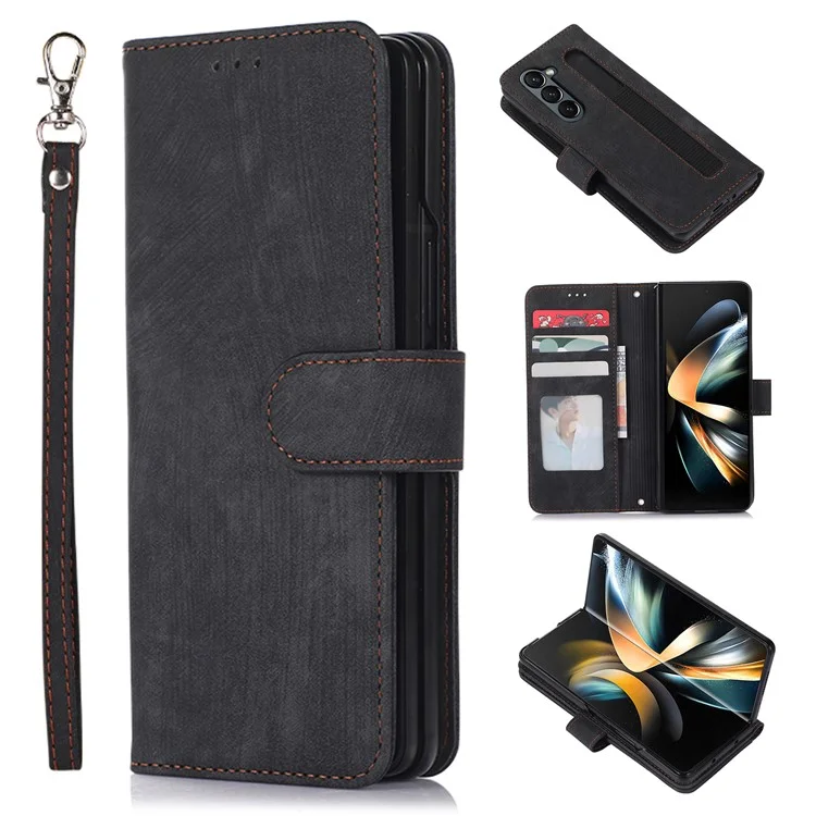 Для Samsung Galaxy Z Fold5 5G PU Leather+PC Wallet Phone Case Stand Skin-touch Protective Cover - Черный