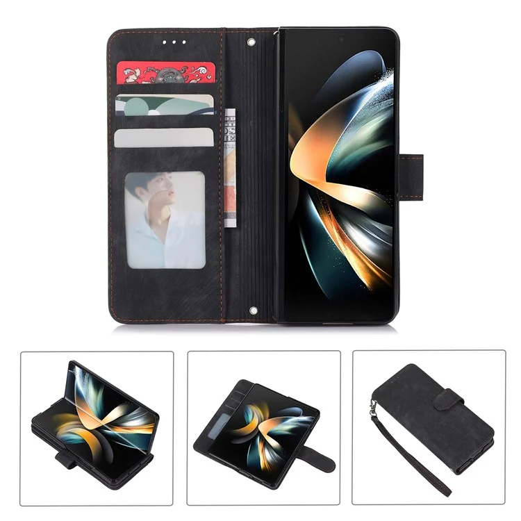 Для Samsung Galaxy Z Fold5 5G PU Leather+PC Wallet Phone Case Stand Skin-touch Protective Cover - Черный