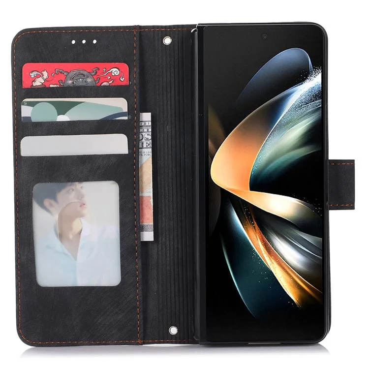 Для Samsung Galaxy Z Fold5 5G PU Leather+PC Wallet Phone Case Stand Skin-touch Protective Cover - Черный