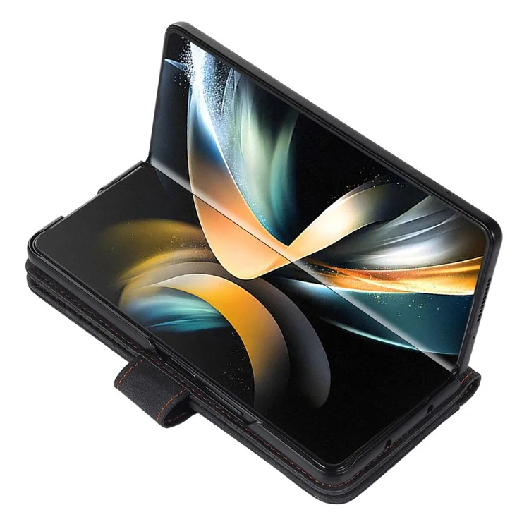 Для Samsung Galaxy Z Fold5 5G PU Leather+PC Wallet Phone Case Stand Skin-touch Protective Cover - Черный