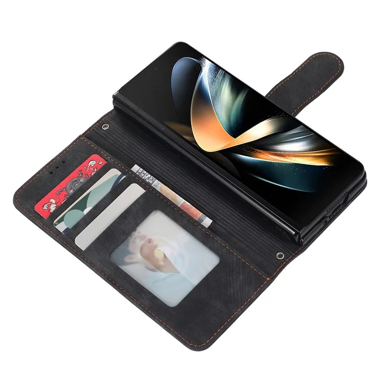 Для Samsung Galaxy Z Fold5 5G PU Leather+PC Wallet Phone Case Stand Skin-touch Protective Cover - Черный