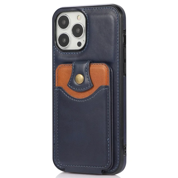 Para iPhone 15 Pro Kickstand Vertical Flip Phone Case PU Leather+TPU Phone Shell Cover - Azul