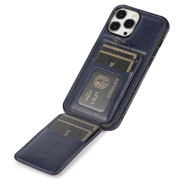 Para iPhone 15 Pro Kickstand Vertical Flip Phone Case PU Leather+TPU Phone Shell Cover - Azul