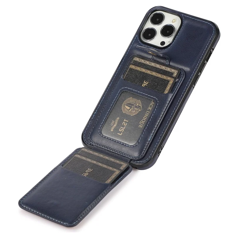 Vertical Flip Phone Case for iPhone 15 Pro Max , Kickstand PU Leather+TPU Phone Shell Cover - Blue