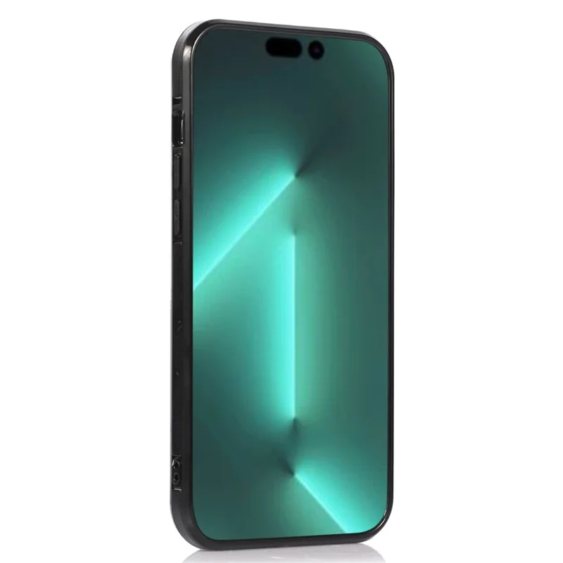 For iPhone 15 Pro Max PU Leather Coated TPU Phone Cover Card Holder Kickstand Phone Shell Case - Black