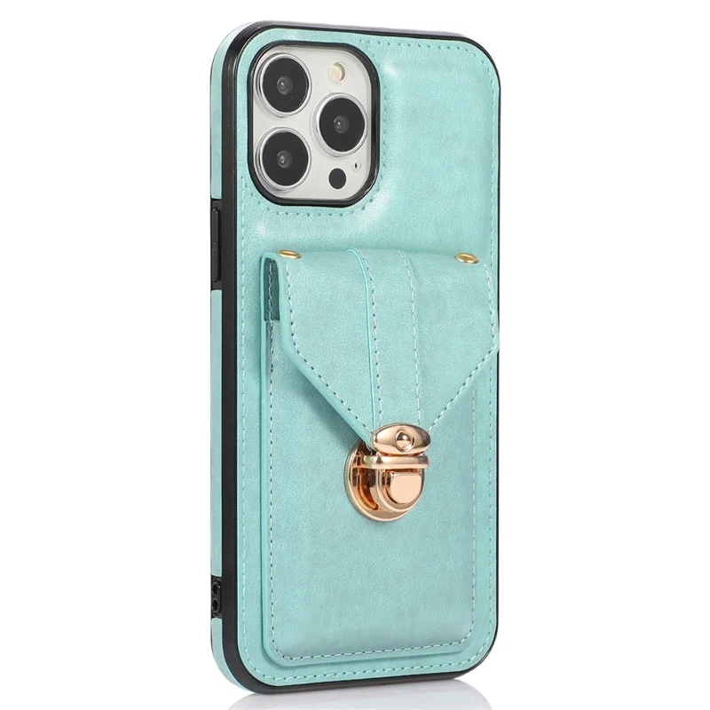 For iPhone 15 Pro Max PU Leather Coated TPU Phone Cover Card Holder Kickstand Phone Shell Case - Green