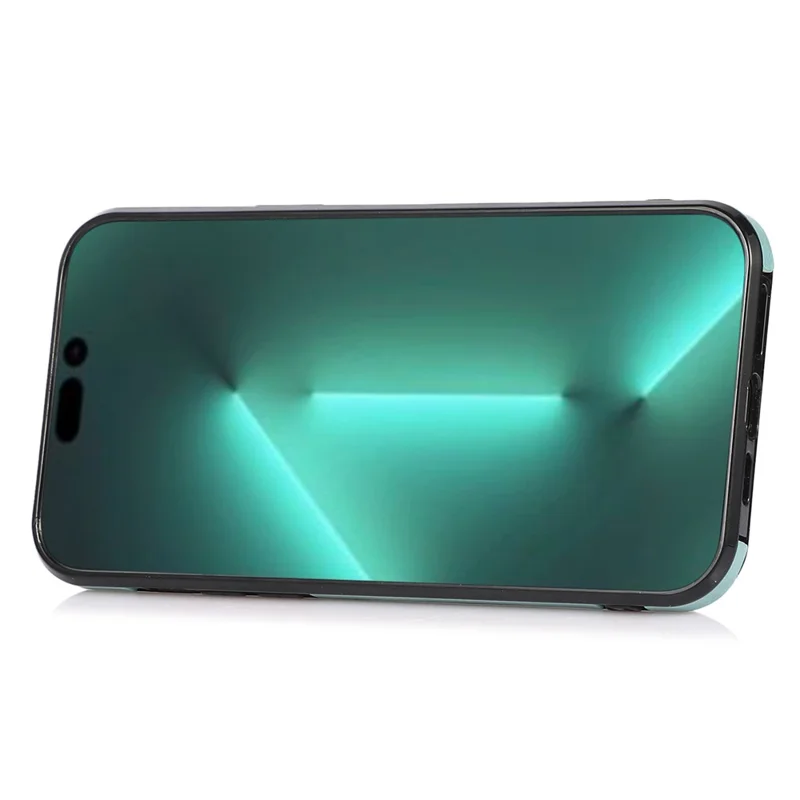 For iPhone 15 Pro Max PU Leather Coated TPU Phone Cover Card Holder Kickstand Phone Shell Case - Green