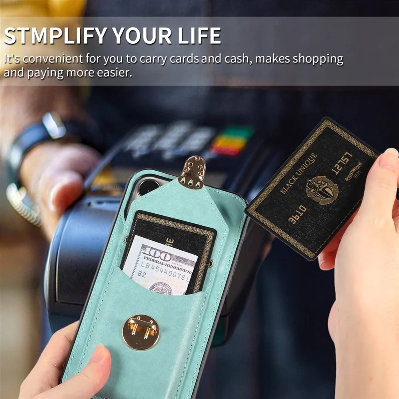 For iPhone 15 Pro Max PU Leather Coated TPU Phone Cover Card Holder Kickstand Phone Shell Case - Green
