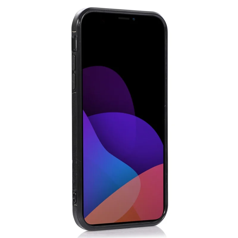 For iPhone 15 Plus Phone Shell Kickstand PU Leather Coated TPU Phone Cover Card Holder Case - Black