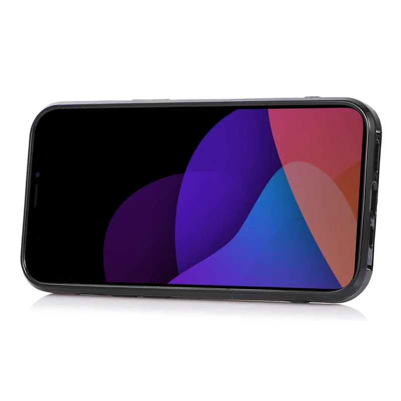 For iPhone 15 Plus Phone Shell Kickstand PU Leather Coated TPU Phone Cover Card Holder Case - Black