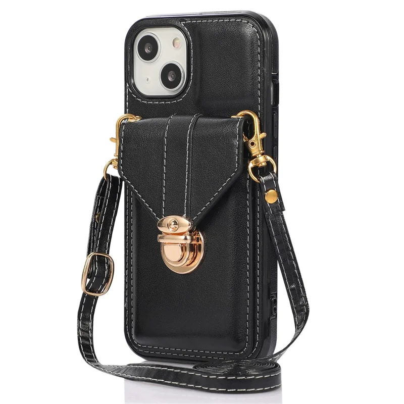 Для iPhone 15 Anti-Scratch PU Leather+TPU Phone Cover Case Card Holder Kickstand Phone Shell - Black