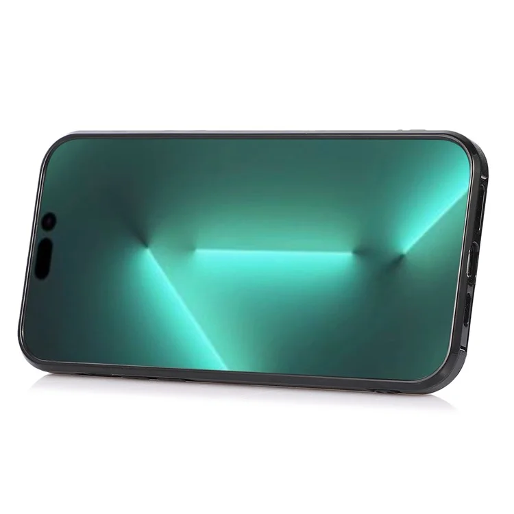 Para iPhone 15 Pro Card Holder Kickstand Phone Shell PU Leather Coated TPU Phone Cover Case - Preto
