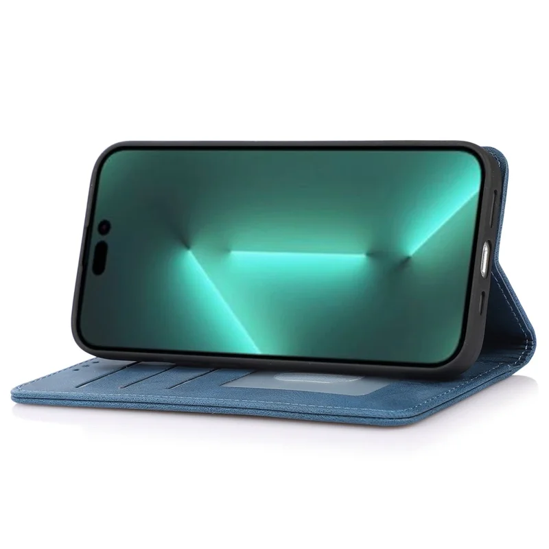 For iPhone 15 Pro PU Leather Shockproof Phone Case Magnetic Flip Stand Wallet Cover - Blue