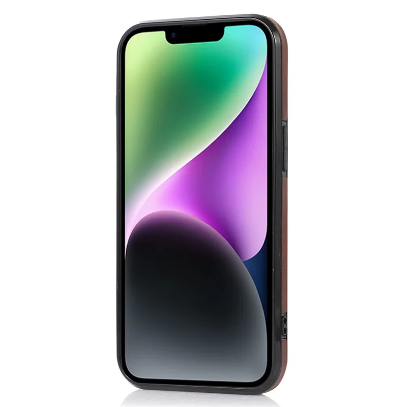 Para iPhone 15 Capa de Telefone à Prova de Choque Back Card Bag Capa de Couro PU + TPU Suporte - Café