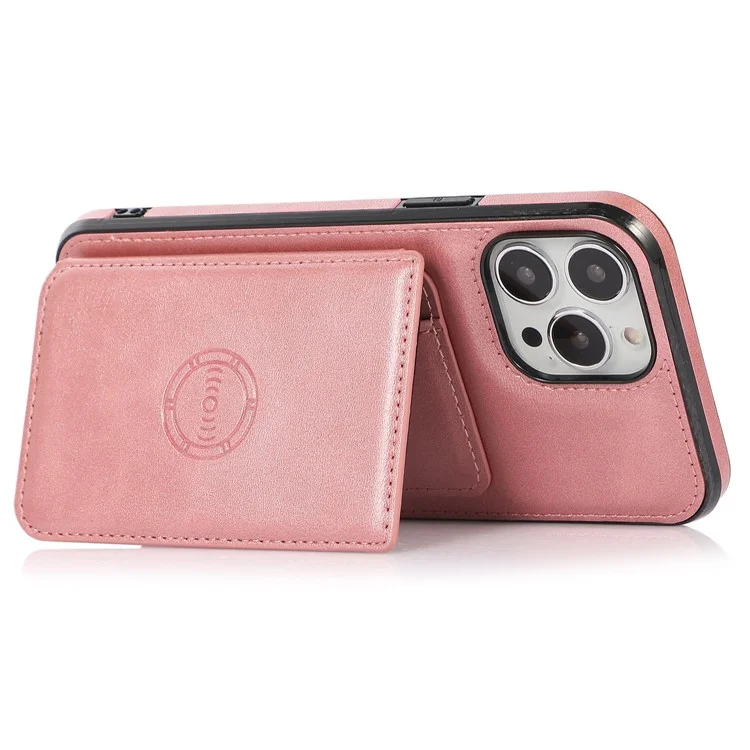 Coque de téléphone antichoc pour iPhone 15 Pro Max en cuir PU + support pour cartes TPU - Rose Gold