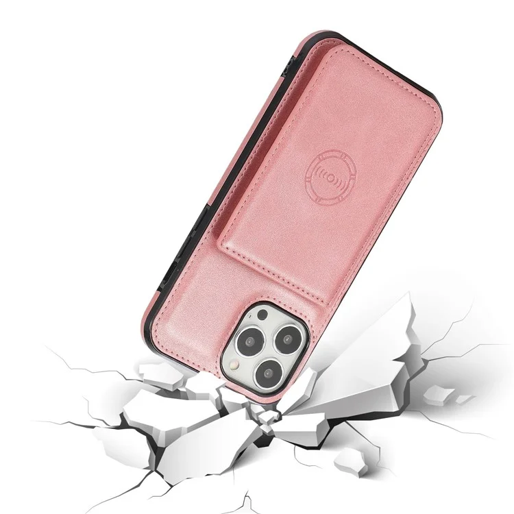 Coque de téléphone antichoc pour iPhone 15 Pro Max en cuir PU + support pour cartes TPU - Rose Gold