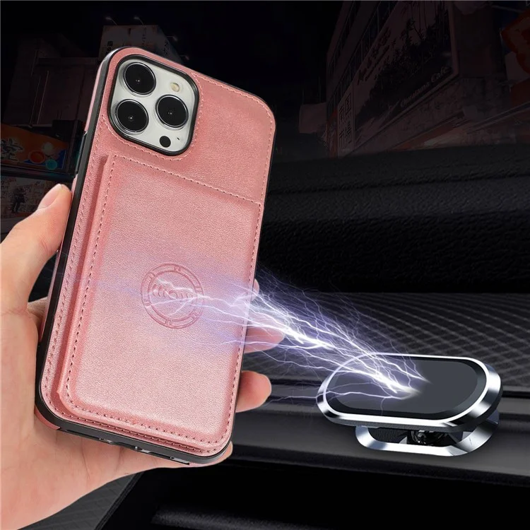 Coque de téléphone antichoc pour iPhone 15 Pro Max en cuir PU + support pour cartes TPU - Rose Gold