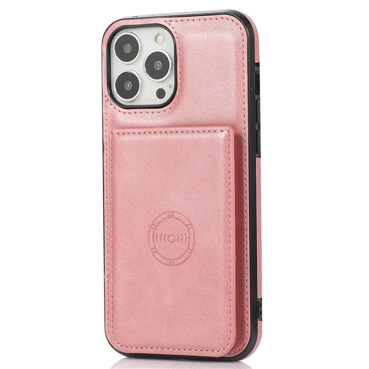 Coque de téléphone antichoc pour iPhone 15 Pro Max en cuir PU + support pour cartes TPU - Rose Gold