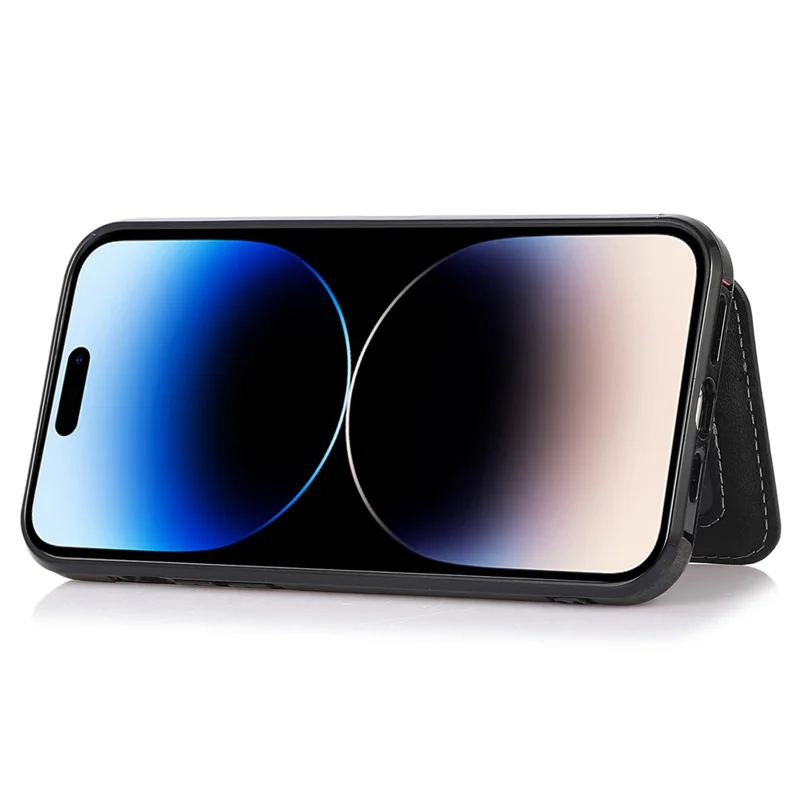 For iPhone 15 Pro Max Drop-proof Phone Case PU Leather + TPU Card Holder Kickstand Back Cover - Black