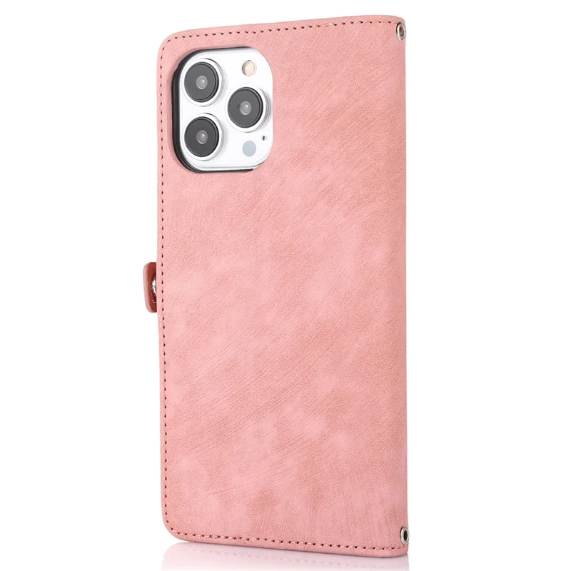 Per iPhone 15 Pro Max Custodia per cellulare 9 slot per schede Tasca con zip Multifunzione Portafoglio in pelle PU Custodia per telefono - Rose Gold