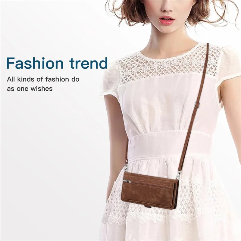 For iPhone 15 Pro Max Cell Phone Case 9 Card Slots Zipper Pocket Multifunction PU Leather Wallet Phone Cover - Brown