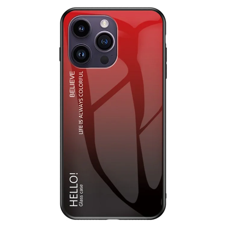 For iPhone 15 Pro Max Gradient Tempered Glass Case PC+TPU Anti-Drop Phone Cover - Gradient Red Black