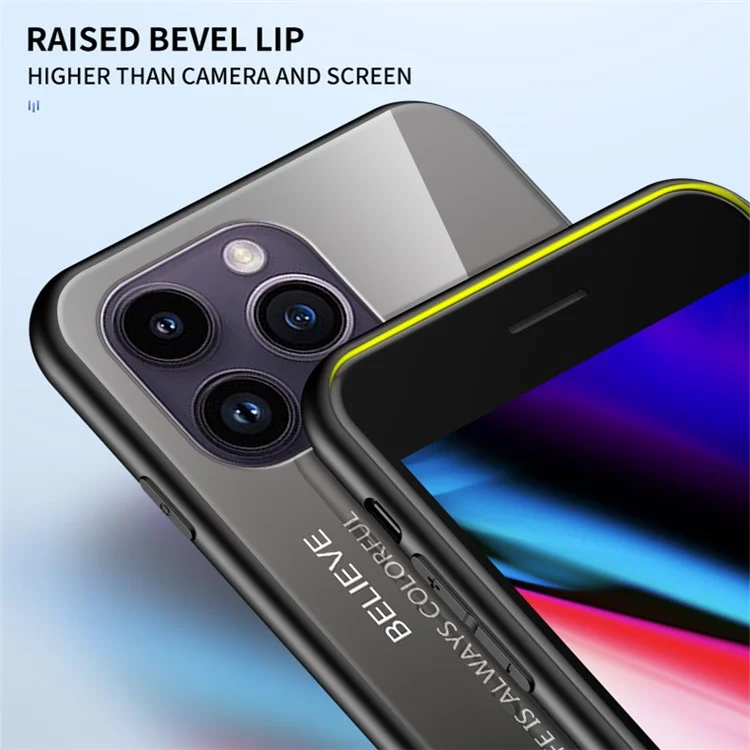 For iPhone 15 Pro Max Gradient Tempered Glass Case PC+TPU Anti-Drop Phone Cover - Gradient Red Black