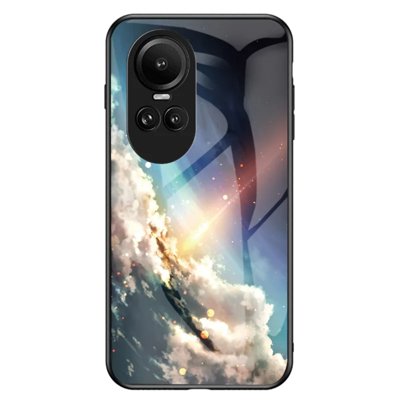 For Oppo Reno10 5G (Global) / Reno10 Pro 5G (Global) Tempered Glass+PC+TPU Cover Starry Sky Pattern Phone Case - Bright Starry Sky