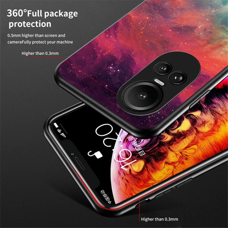For Oppo Reno10 5G (Global) / Reno10 Pro 5G (Global) Tempered Glass+PC+TPU Cover Starry Sky Pattern Phone Case - Bright Starry Sky