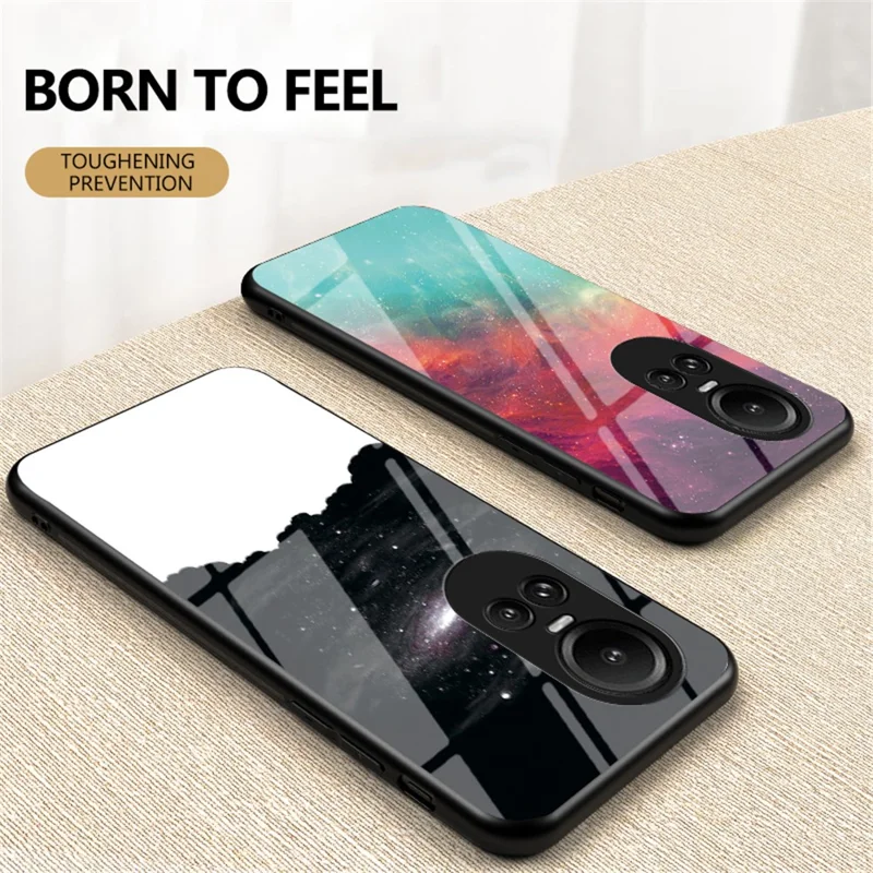 For Oppo Reno10 5G (Global) / Reno10 Pro 5G (Global) Tempered Glass+PC+TPU Cover Starry Sky Pattern Phone Case - Bright Starry Sky