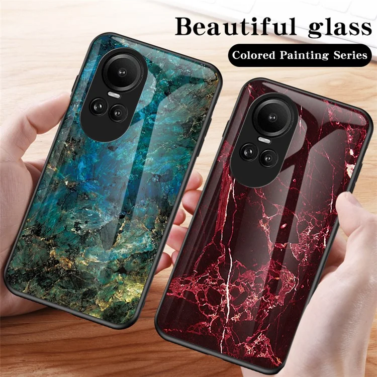 Tempered Glass Phone Case for Oppo Reno10 5G (Global) / Reno10 Pro 5G (Global) , PC+TPU Anti-Scratch Marble Pattern Cover - White Marble