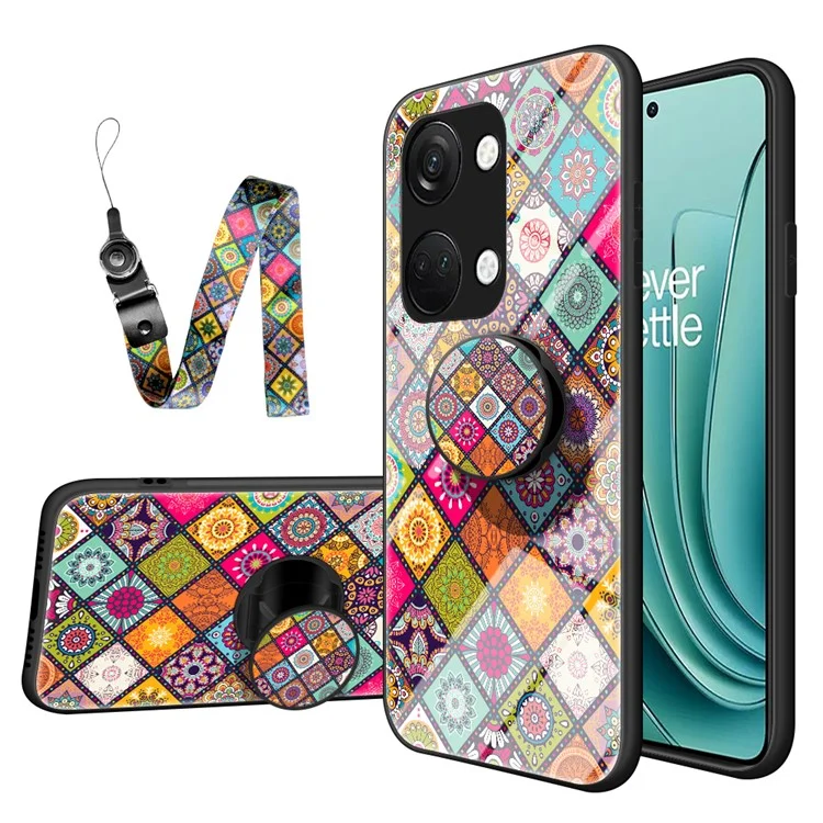 Foroneplus as 2v / Nord 3 5 g de Tope de Patada Cubierta de Vidrio Templado+pc+tpu Flower Pattern Case Con Cordón - Patrón de Color