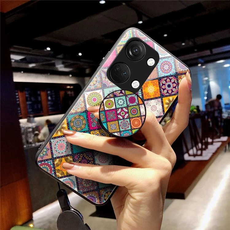 Foroneplus as 2v / Nord 3 5 g de Tope de Patada Cubierta de Vidrio Templado+pc+tpu Flower Pattern Case Con Cordón - Patrón de Color