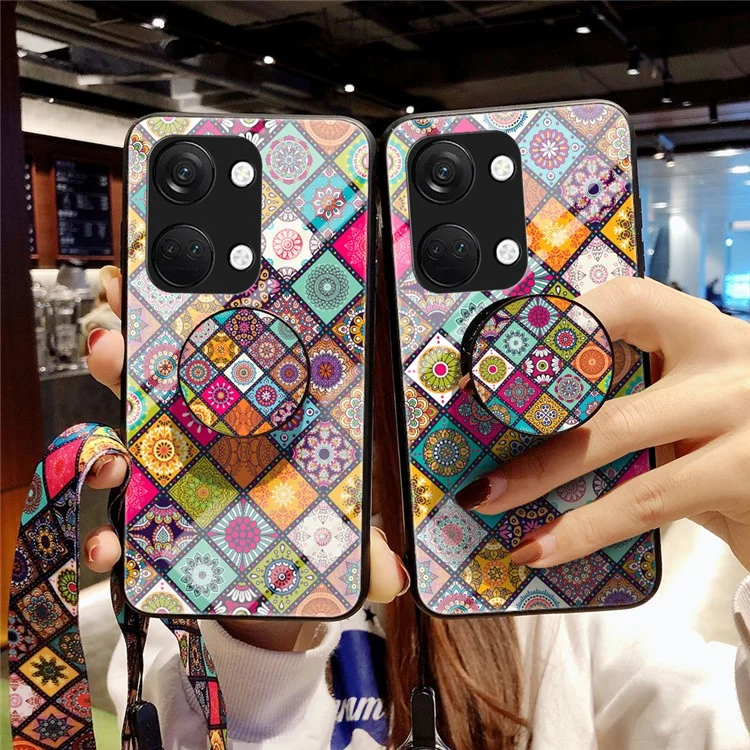 Foroneplus as 2v / Nord 3 5 g de Tope de Patada Cubierta de Vidrio Templado+pc+tpu Flower Pattern Case Con Cordón - Patrón de Color