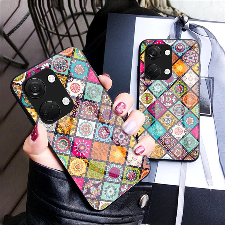 Foroneplus as 2v / Nord 3 5 g de Tope de Patada Cubierta de Vidrio Templado+pc+tpu Flower Pattern Case Con Cordón - Patrón de Color