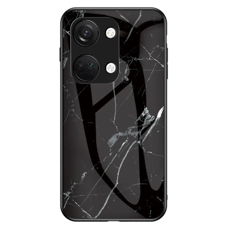 Marble Pattern Back Case for OnePlus Ace 2V / Nord 3 5G , Tempered Glass+PC+TPU Shockproof Phone Cover - Black Marble