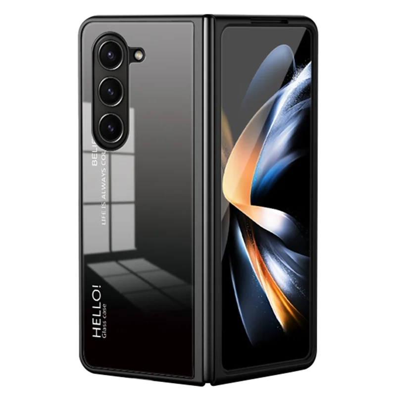 For Samsung Galaxy Z Fold5 5G Tempered Glass Phone Case Gradient Color PC+TPU Protective Cover - Gradient Black Grey