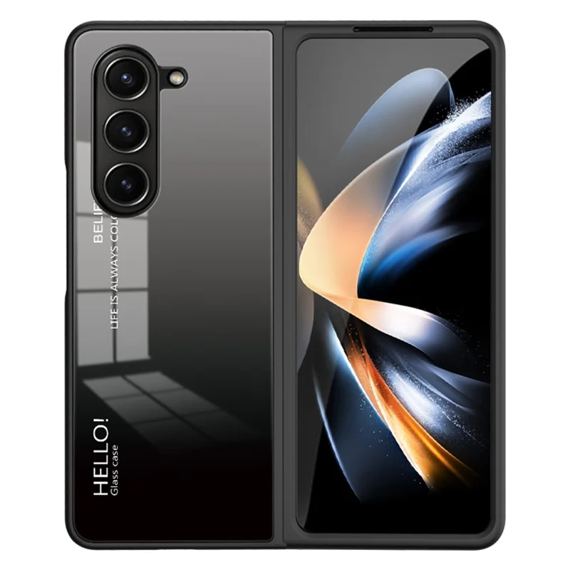 For Samsung Galaxy Z Fold5 5G Tempered Glass Phone Case Gradient Color PC+TPU Protective Cover - Gradient Black Grey