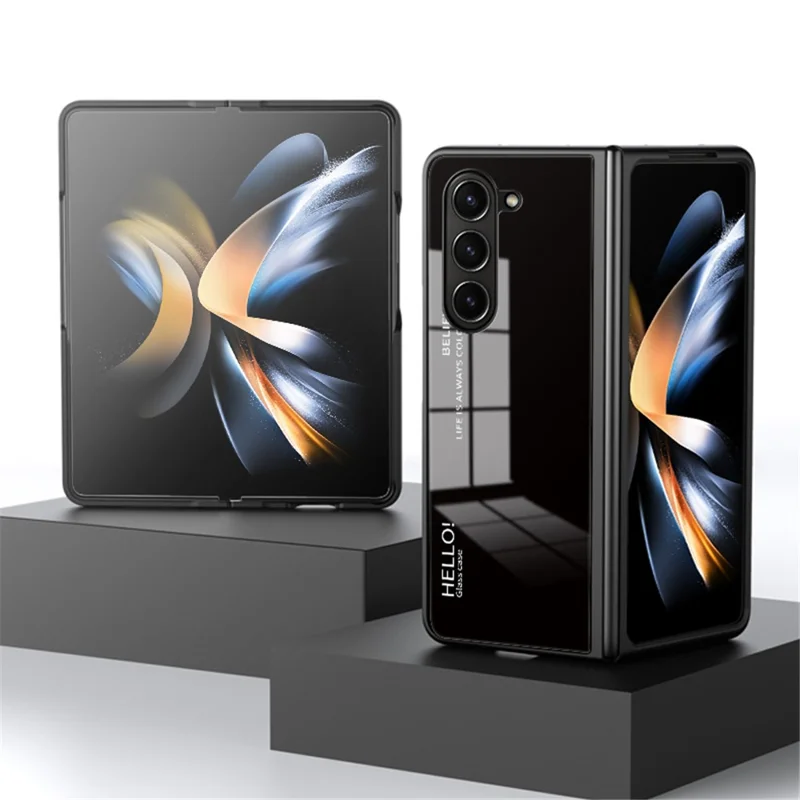 For Samsung Galaxy Z Fold5 5G Tempered Glass Phone Case Gradient Color PC+TPU Protective Cover - Gradient Black Grey