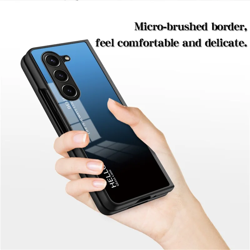 For Samsung Galaxy Z Fold5 5G Tempered Glass Phone Case Gradient Color PC+TPU Protective Cover - Gradient Black Grey