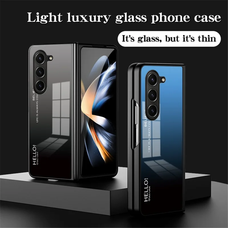 For Samsung Galaxy Z Fold5 5G Tempered Glass Phone Case Gradient Color PC+TPU Protective Cover - Gradient Black Grey