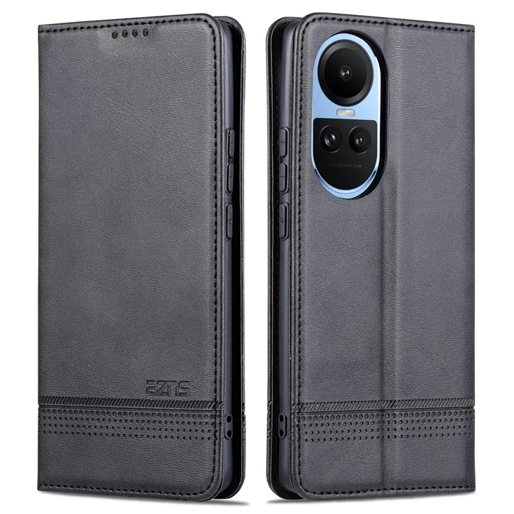 AZNS For Oppo Reno10 5G (Global) / Reno10 Pro 5G (Global) Phone Case Wallet Stand PU Leather Cowhide Texture Cover - Black