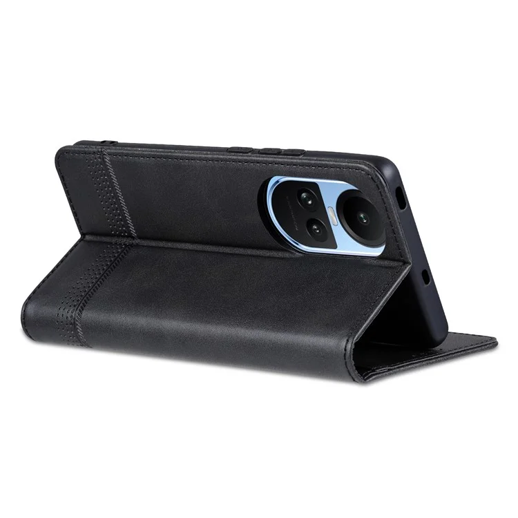 AZNS For Oppo Reno10 5G (Global) / Reno10 Pro 5G (Global) Phone Case Wallet Stand PU Leather Cowhide Texture Cover - Black