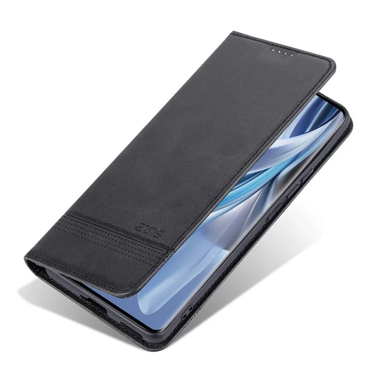 AZNS For Oppo Reno10 5G (Global) / Reno10 Pro 5G (Global) Phone Case Wallet Stand PU Leather Cowhide Texture Cover - Black