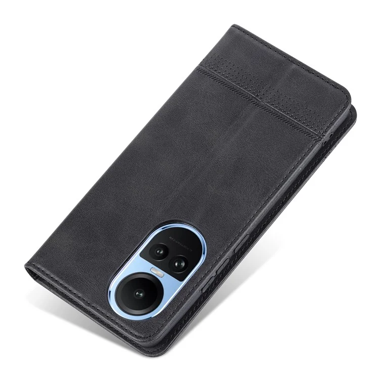 AZNS For Oppo Reno10 5G (Global) / Reno10 Pro 5G (Global) Phone Case Wallet Stand PU Leather Cowhide Texture Cover - Black
